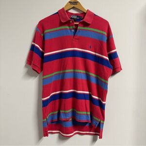 Vintage Ralph Lauren Polo Shirt Stripes Mens L Pony Blue Red Green